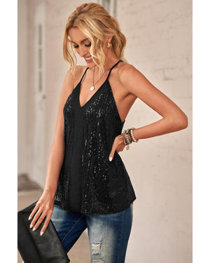 Azura Exchange Black Sequin Racerback Tank - L