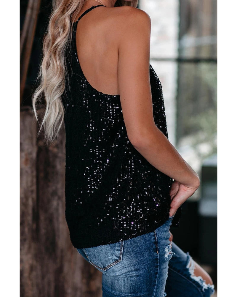 Azura Exchange Black Sequin Racerback Tank - L
