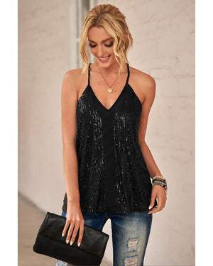 Azura Exchange Black Sequin Racerback Tank - L