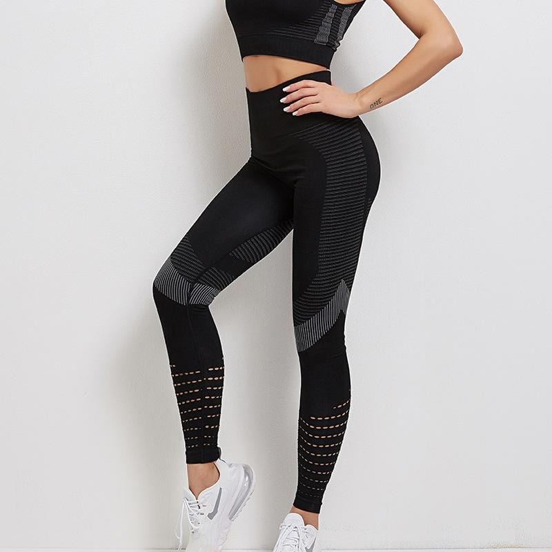Yoga Fitness Set Women Sports Bra & Leggings Size L - Black - L
