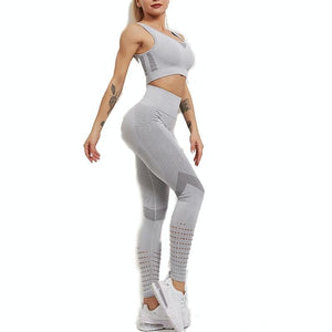 Yoga Fitness Set Women Sports Bra & Leggings Size L - Black - L
