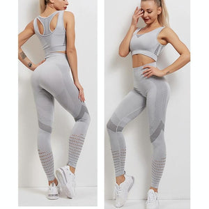 Yoga Fitness Set Women Sports Bra & Leggings Size L - Black - L