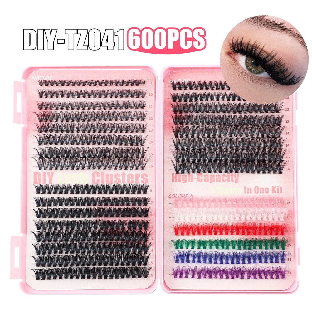 600 Eyelashes Set DIY Lash Clusters Kit - High-Capacity 4 Styles with