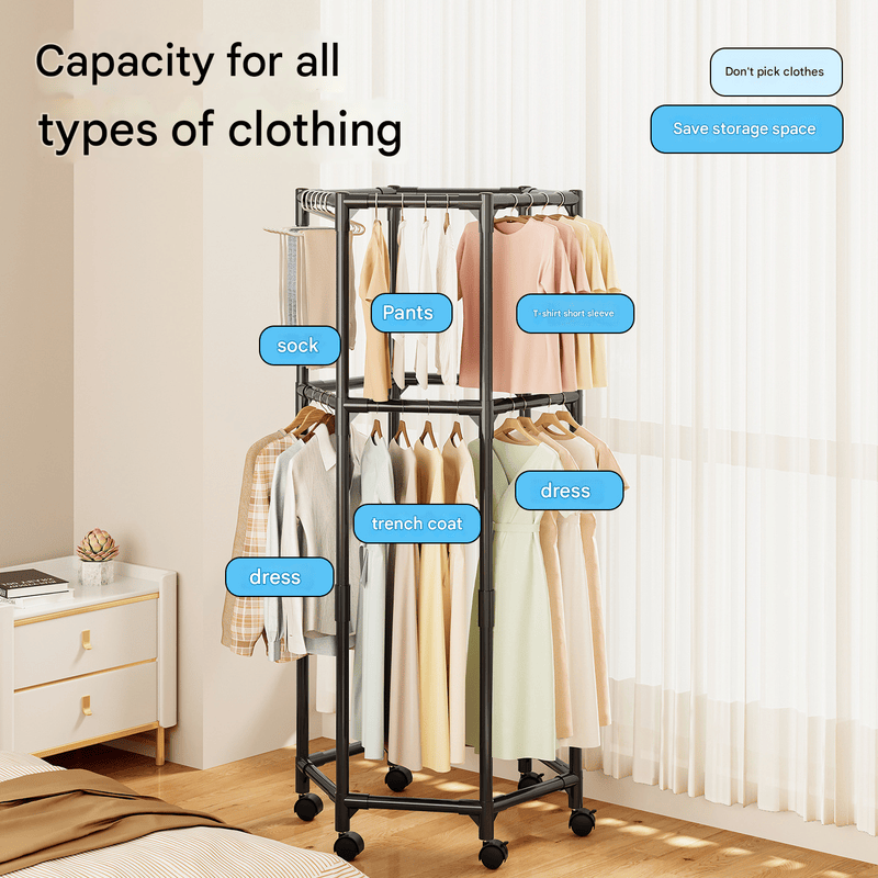 White double layer 360° Rotating Portable Garment Rack - Heavy Duty Ro