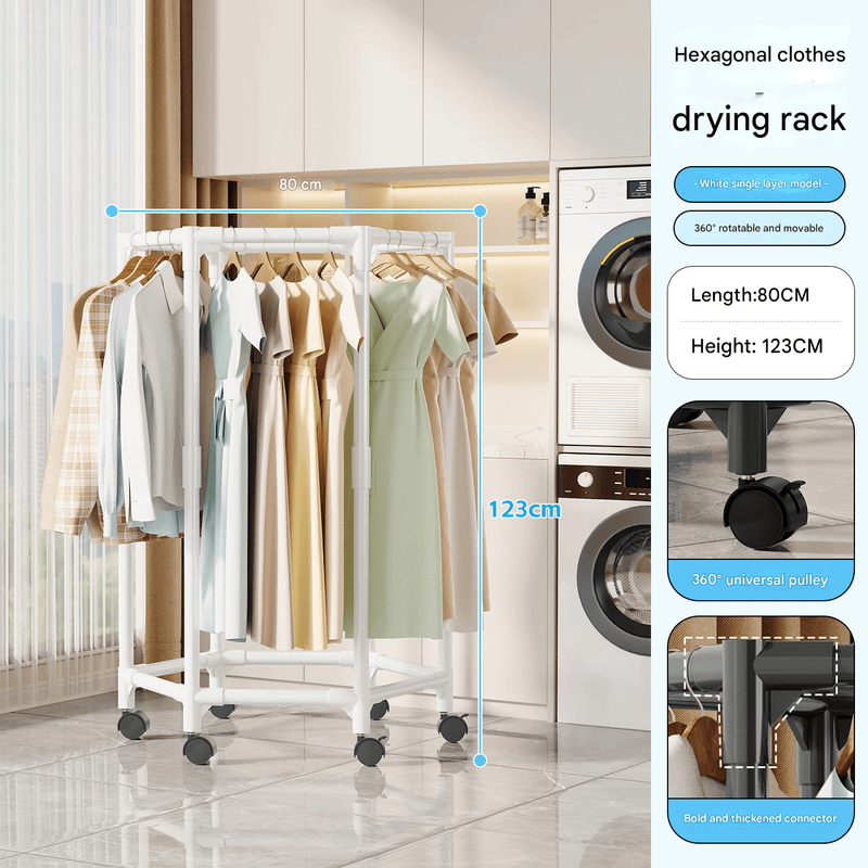 White single layer 360° Rotating Portable Garment Rack - Heavy Duty Ro