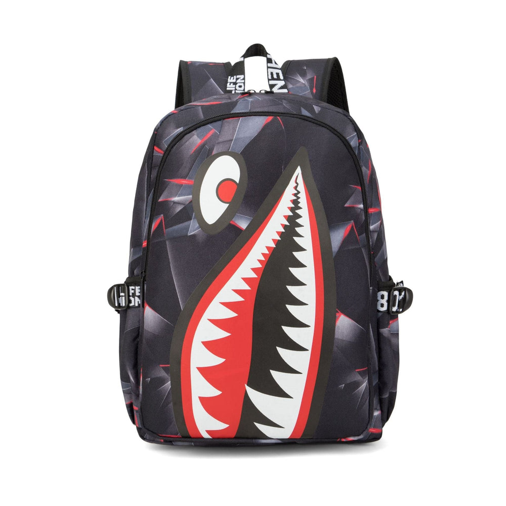 Trendsetter Shark Mouth Print Backpack - Lightweight & Breathable Scho