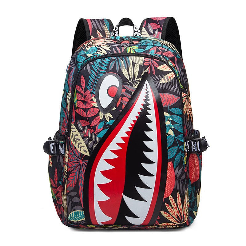 Trendsetter Shark Mouth Print Backpack - Lightweight & Breathable Scho