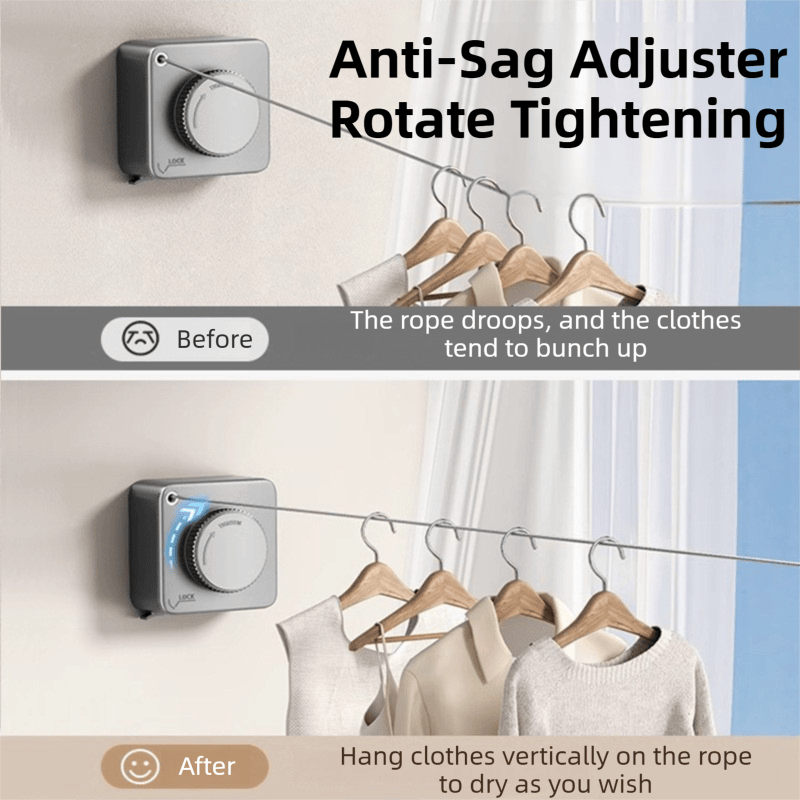 Grey 4.2M Heavy Duty Invisible Retractable Clothesline - Rustproof & D