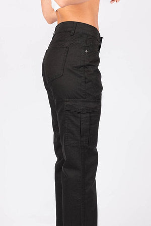 Wakee Denim Flare Leg Cargo Jeans Wakee Denim (By Lily) Cargo Flare Leg Ladies Pant - Black BA105-64