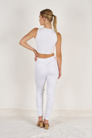 Wakee Denim Ladies Cargo Jogger - White 10086