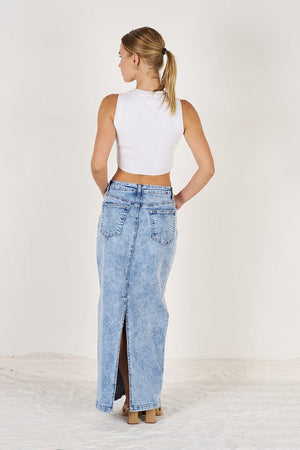 Wakee Denim Ladies Maxi Skirt - Denim Acid 7125