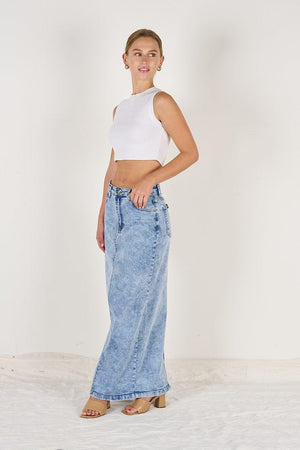 Wakee Denim Ladies Maxi Skirt - Denim Acid 7125