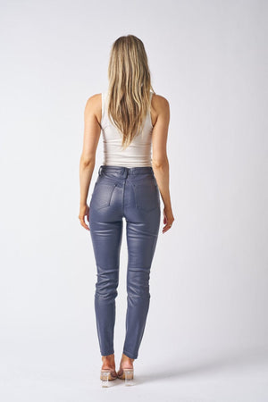 Wakee Denim Leather Look Coated Jean - Wet Look Navy 7151