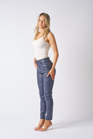 Wakee Denim Leather Look Coated Jean - Wet Look Navy 7151