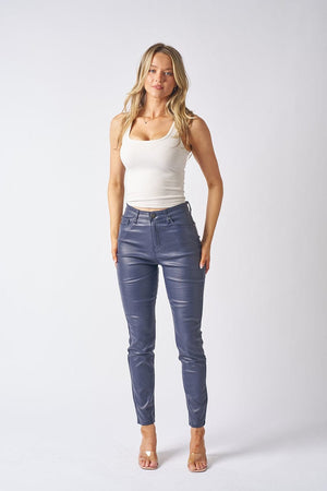 Wakee Denim Leather Look Coated Jean - Wet Look Navy 7151
