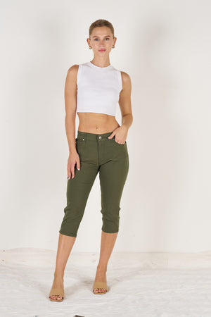 Wakee Denim Stretch Jegging 3/4 Jean Skinny 7113 Olive