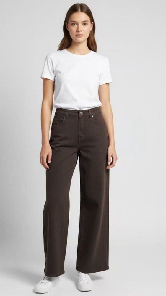 Wakee Denim Wide Leg Flare Ladies Jean - Brown BA283