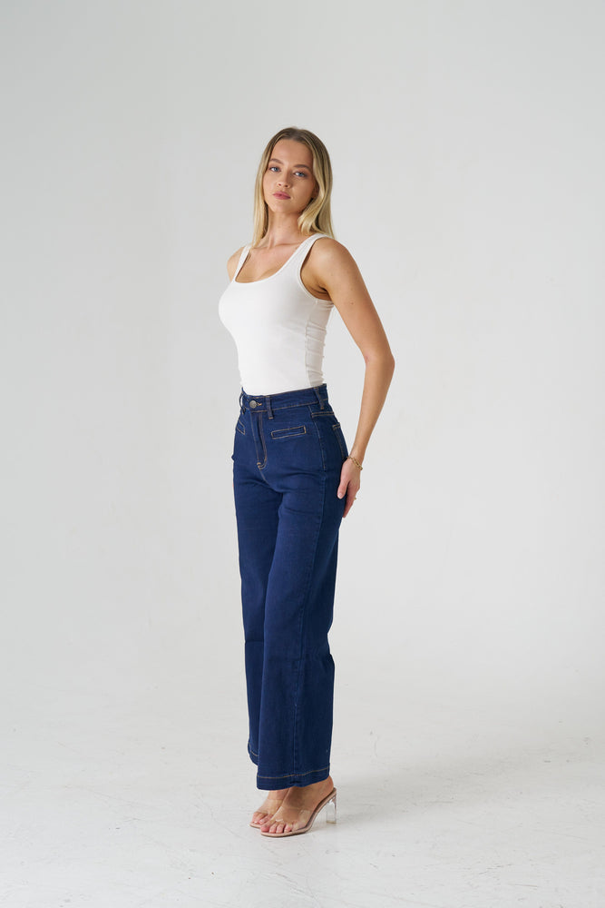 Wakee Denim Wide Leg Ladies Jean - Dark Blue 7157