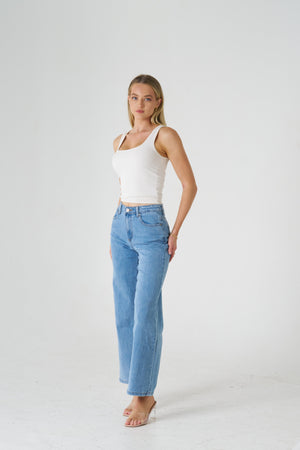 Wakee Denim Wide Leg Ladies Jean - Light Blue 3109