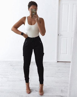 Shop Wakee Black Denim Cargo Joggers for Trendy Women