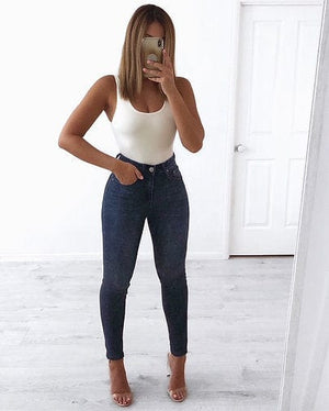 Wakee Denim Skinny Leg Denim Jeans Wakee Denim Stretch Jean Skinny Leg High Rise - Navy 10163