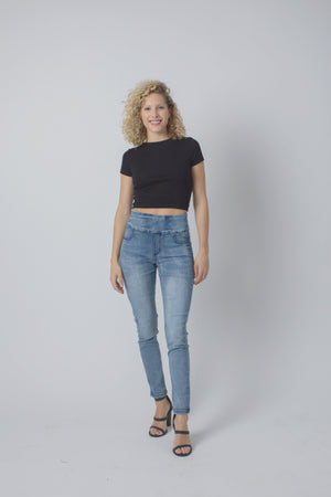 
                
                    Load image into Gallery viewer, Wakee Denim Ladies Pull On Jean Denim Pant Wakee Denim Ladies Plain Pull Up Jean Pant 10196
                
            