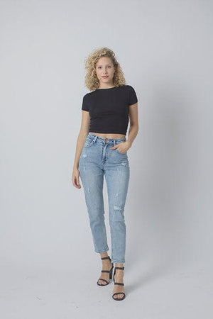 Wakee Denim Straight Leg Jean Wakee Denim Jean Straight Leg Stretch High Rise - Blue 3007