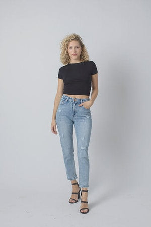 
                
                    Load image into Gallery viewer, Wakee Denim Straight Leg Jean Wakee Denim Jean Straight Leg Stretch High Rise - Blue 3007
                
            