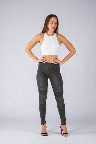 Wakee Denim Stretch Panel Biker Jean Skinny Leg - Blue, Navy, Black, Grey, Wet Look Grey