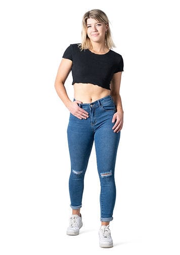 Blue Wakee Denim Stretch Jean, Ripped Knee Skinny Fit