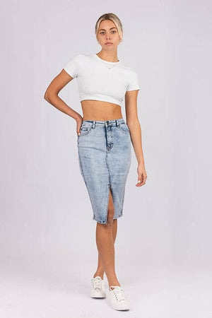 Wakee Denim Ladies Mid-Long Skirt - Acid Wash 69887 8