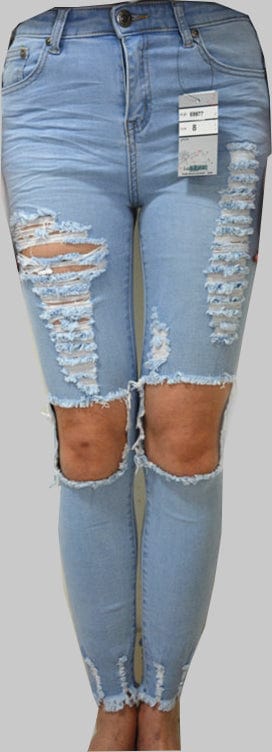 
                
                    Load image into Gallery viewer, Wakee Denim Ripped Denim Jeans Wakee Denim Ripped Square Jean - Light Blue 69977
                
            