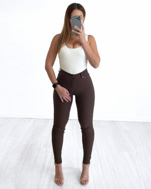 Wakee Denim Ladies Jegging Jeans Wakee Denim Stretch Jegging Jean Skinny Leg - Chocolate 7047