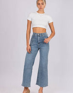 Wakee Denim Flare Wide Leg Ladies Jean - Blue Wash 7063