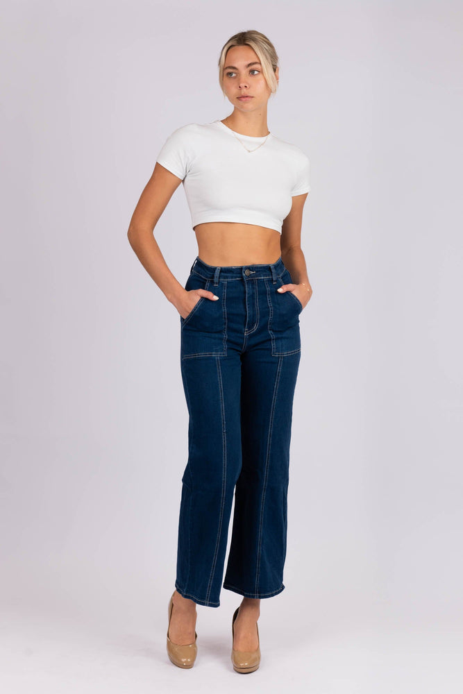 Wakee Denim Wide Leg Ladies Jean - Navy Denim