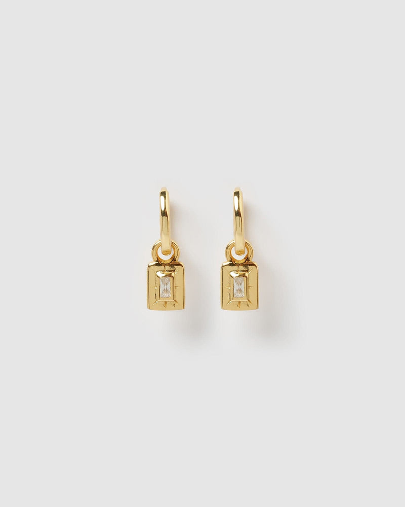 
                
                    Load image into Gallery viewer, Izoa Cairo Huggie Earrings Gold Clear
                
            