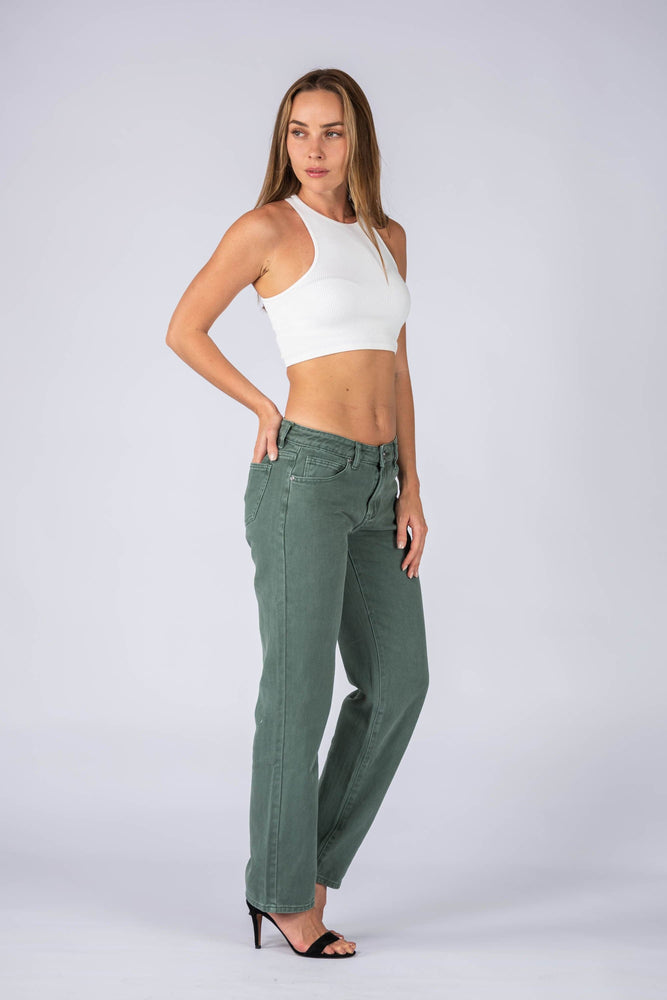 Wakee Denim (By Lily) Mid Waist Jean Pant - Green BA022 - The Zebra Effect