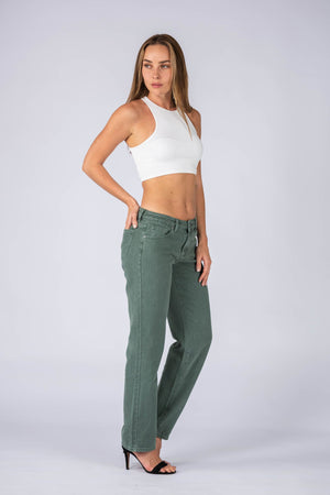 
                
                    Load image into Gallery viewer, Wakee Denim Wide Leg Jeans Wakee Denim (By Lily) Mid Waist Jean Pant - Green BA022
                
            