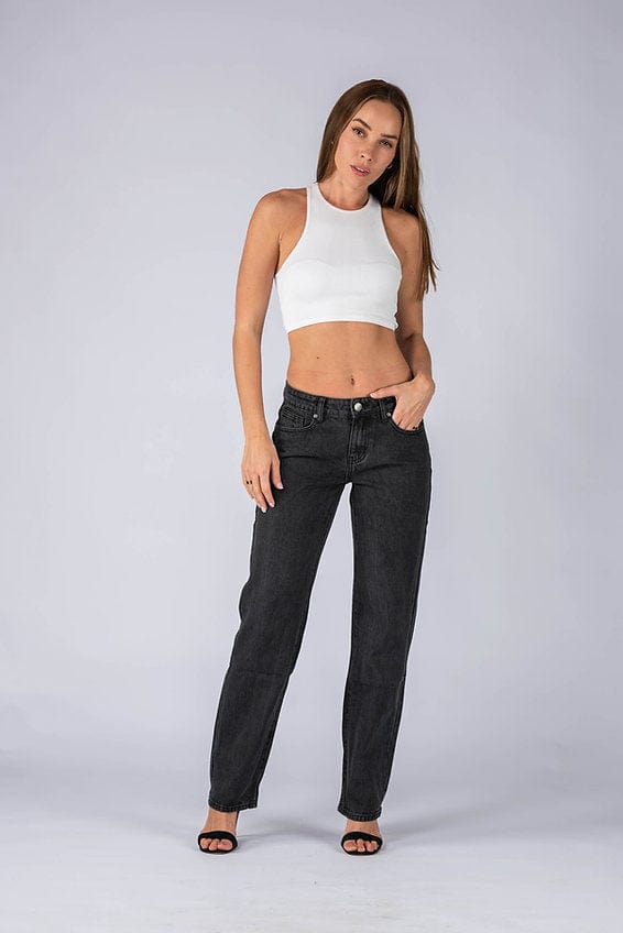 Wakee Denim (By Lily) Mid Waist Wide Leg Jean Pant - Black Wash BA025