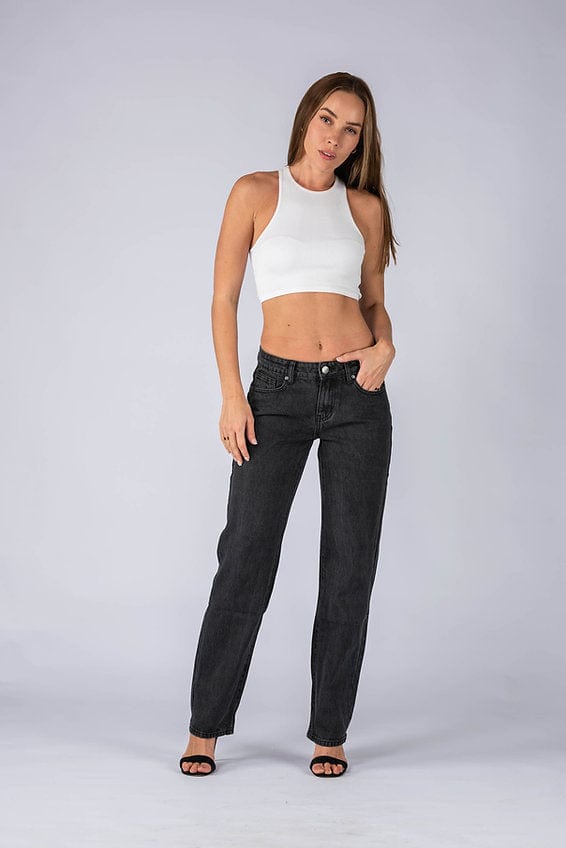 Wakee Denim (By Lily) Mid Waist Wide Leg Jean Pant - Black Wash - The Zebra Effect