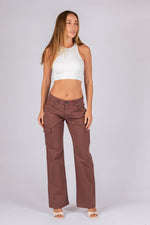 Wakee Denim (By Lily) Cargo Flare Leg Ladies Pant - Brown BA105-62