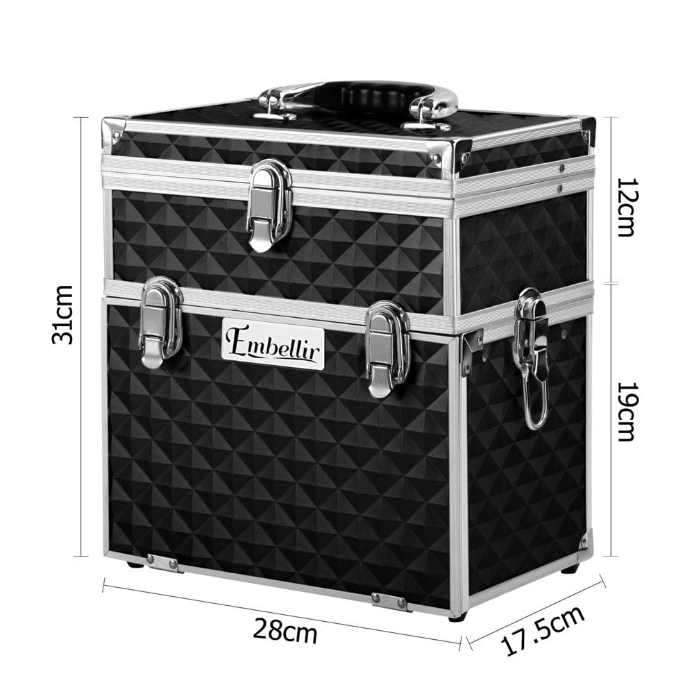 
                
                    Load image into Gallery viewer, The Zebra Effect Health &amp;amp; Beauty &amp;gt; Cosmetic Storage Embellir Portable Cosmetic Beauty Makeup Carry Case with Mirror - Diamond Black CASE-HZ8-040-DIBK
                
            