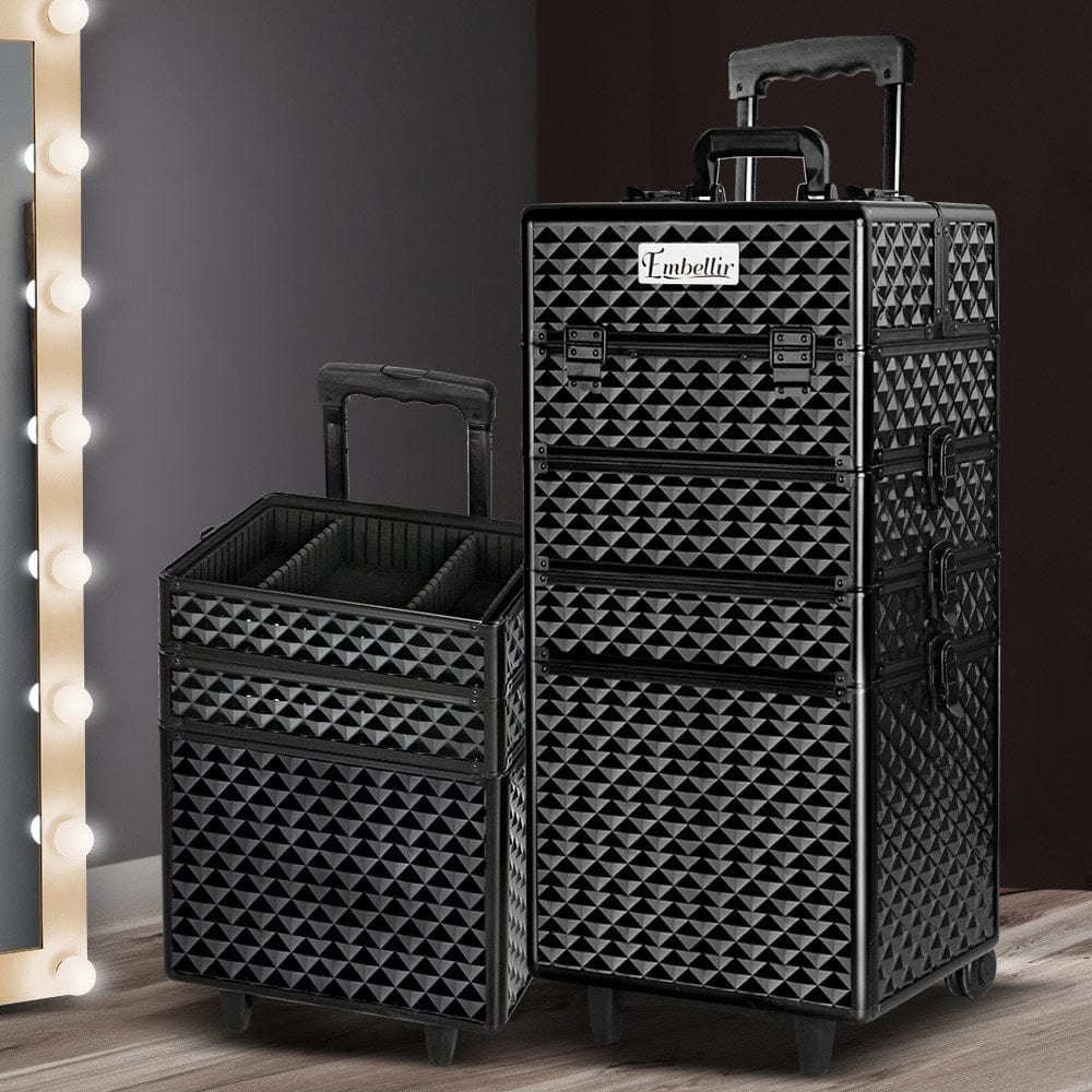 The Zebra Effect Health & Beauty > Cosmetic Storage Embellir 7 in 1 Portable Cosmetic Beauty Makeup Trolley - Diamond Black CASE-MU-4T-081-DIBK