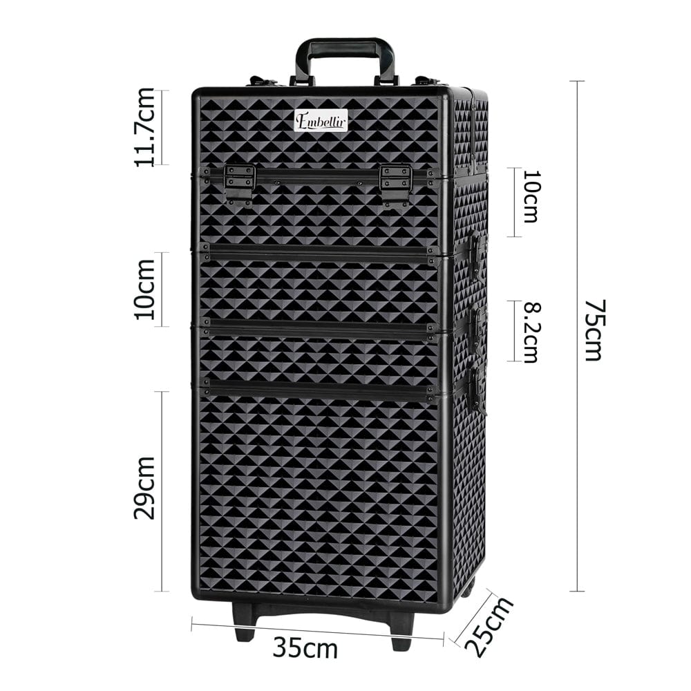 The Zebra Effect Health & Beauty > Cosmetic Storage Embellir 7 in 1 Portable Cosmetic Beauty Makeup Trolley - Diamond Black CASE-MU-4T-081-DIBK