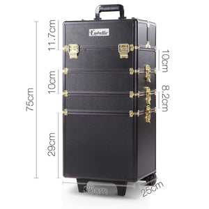 The Zebra Effect Health & Beauty > Cosmetic Storage Embellir 7 in 1 Portable Cosmetic Beauty Makeup Trolley - Black & Gold CASE-MU-4T-081-GDBK