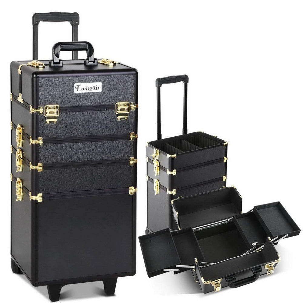 
                
                    Load image into Gallery viewer, The Zebra Effect Health &amp;amp; Beauty &amp;gt; Cosmetic Storage Embellir 7 in 1 Portable Cosmetic Beauty Makeup Trolley - Black &amp;amp; Gold CASE-MU-4T-081-GDBK
                
            