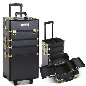 The Zebra Effect Health & Beauty > Cosmetic Storage Embellir 7 in 1 Portable Cosmetic Beauty Makeup Trolley - Black & Gold CASE-MU-4T-081-GDBK