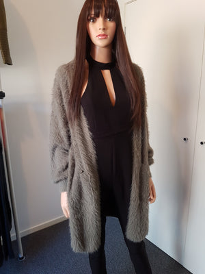 HQ Cardigan Davina Fluffy Knit Cardigan Bishop Sleeve in KHAKI by HQ