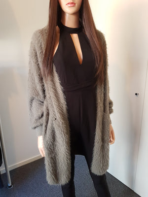 HQ Cardigan Davina Fluffy Knit Cardigan Bishop Sleeve in KHAKI by HQ