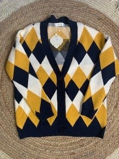 HQ Jenny Diamond Print Cardigan - Navy